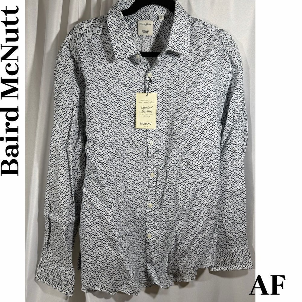 Baird McNutt Men's White Navy Murano Casual Shirt Slim Fit XL NWT
